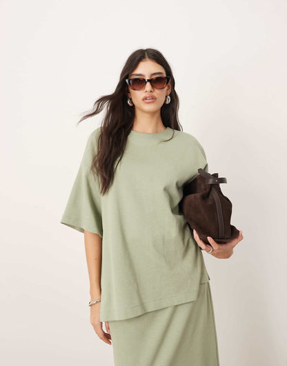 Premium Heavy Weight Textured Jersey T-Shirt And Column Maxi Skirt Co-Ord