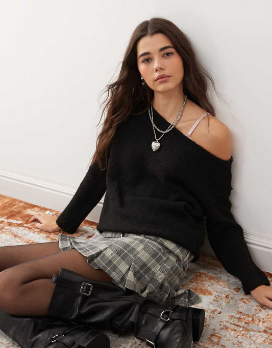 Asym Off The Shoulder Slouchy Cosy Knit Jumper