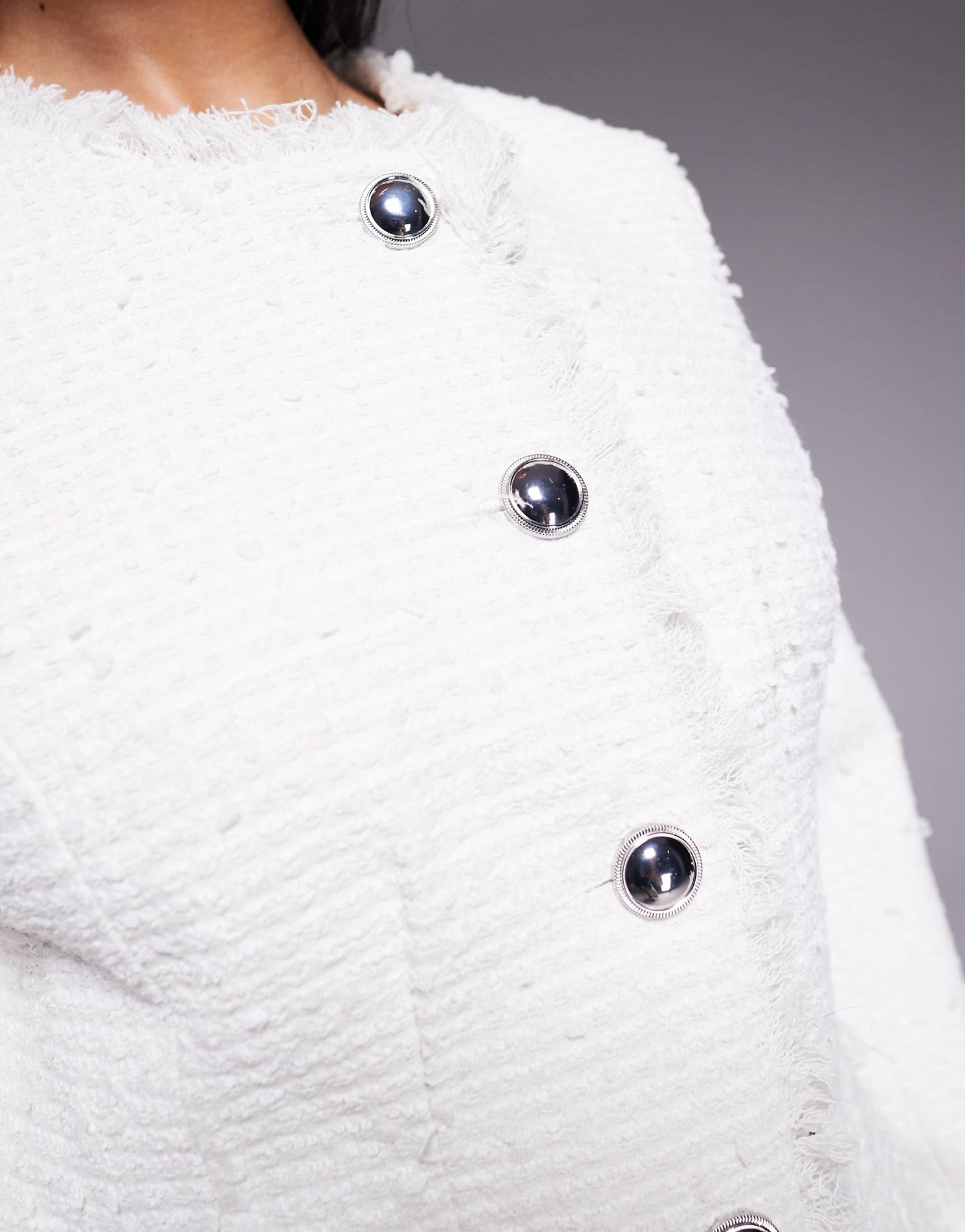 Collarless Boucle Jacket