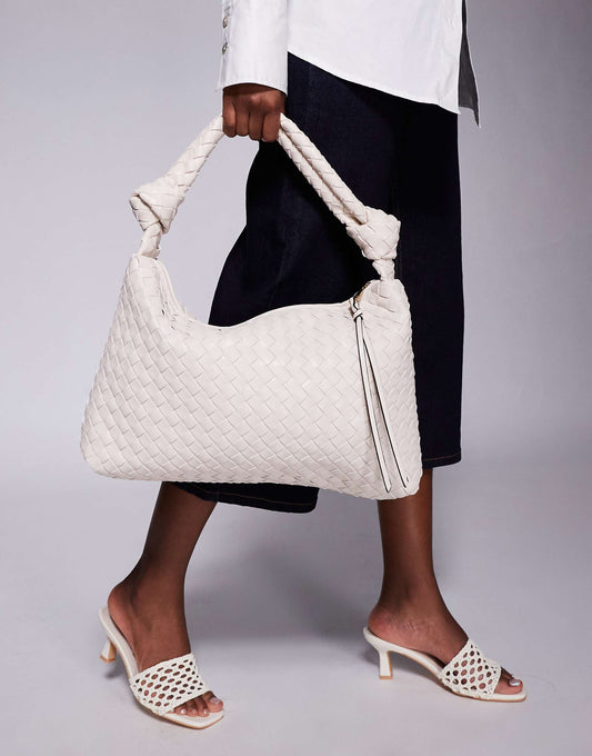 Knot Handle Woven Slouch Bag