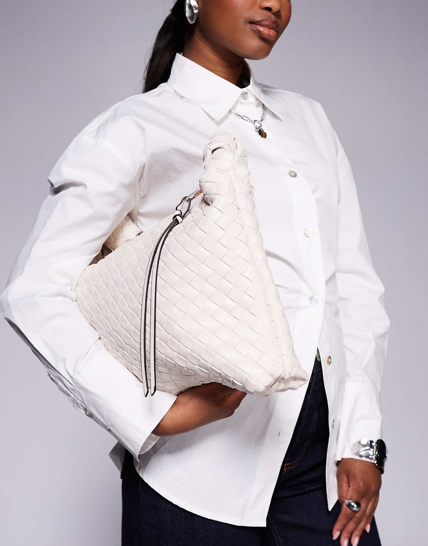 Knot Handle Woven Slouch Bag