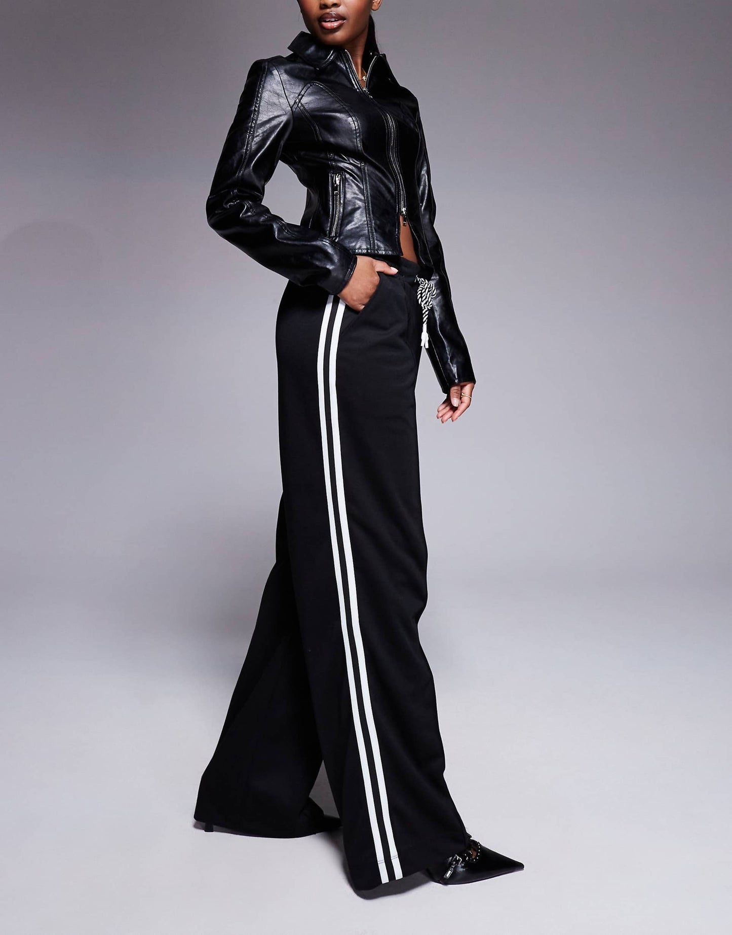 Wide Leg Joggers With Side Stripe