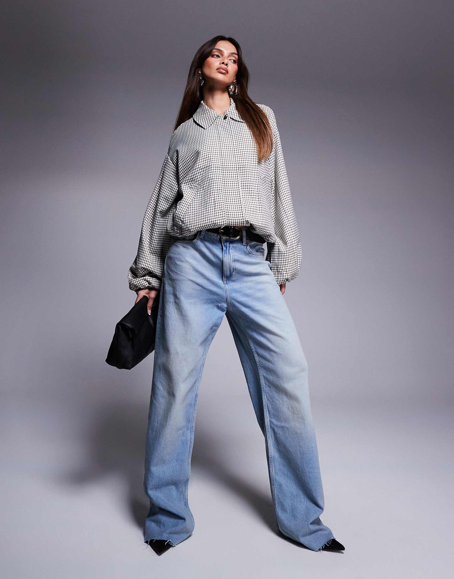 Check Bubble Hem Bomber Jacket