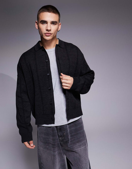 Oversized Boxy Fit Knitted Polo Jumper With Stripe