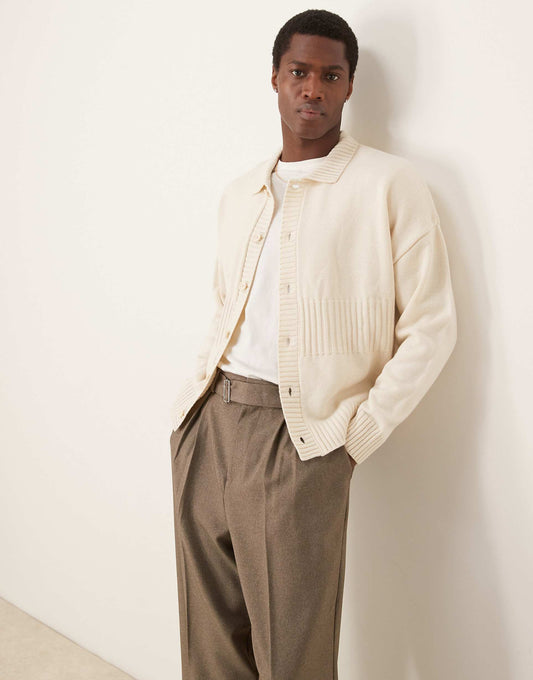 Oversized Boxy Fit Knitted Cardigan With Rib Stripe Detail