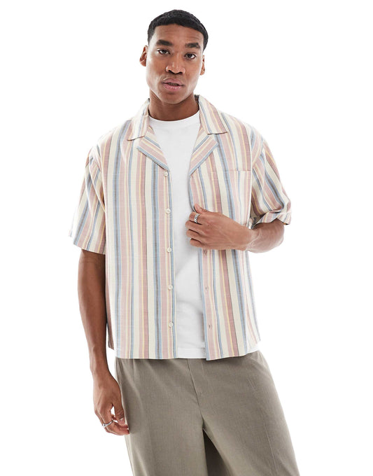 Boxy Fit Striped Revere Shirt