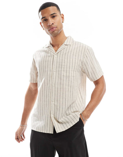 Striped Linen Short Sleeve Shirt