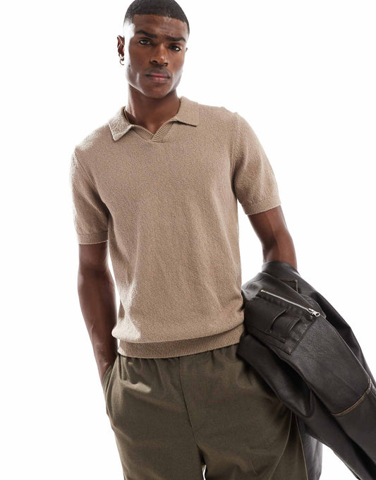 Premium Split Neck Boucle Texture Polo Shirt