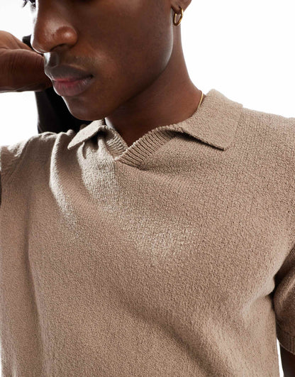 Premium Split Neck Boucle Texture Polo Shirt