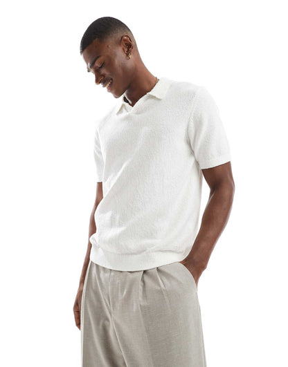 Premium Split Neck Boucle Texture Polo Shirt