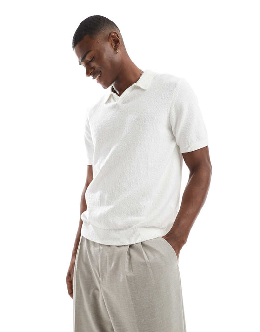 Premium Split Neck Boucle Texture Polo Shirt