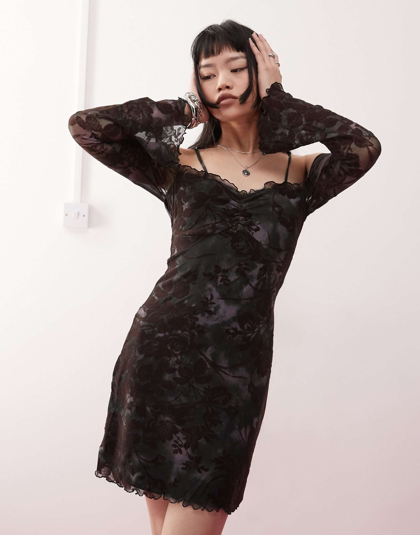 Off Shoulder Printed Flock Mini Dress