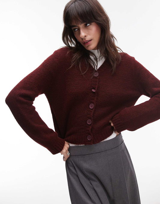 Knitted High V Neck Cardigan