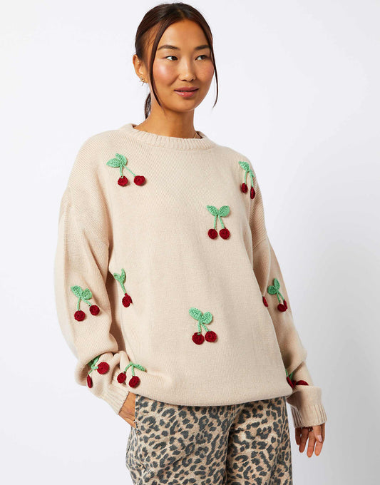 London Applique Crochet Cherry Knitted Jumper