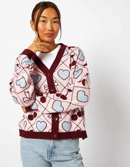 London Quilted Cherry & Bow Cardigan