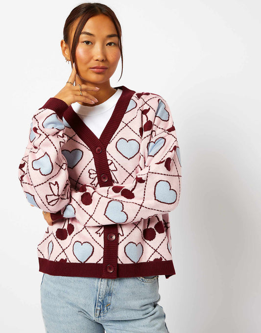 London Quilted Cherry & Bow Cardigan