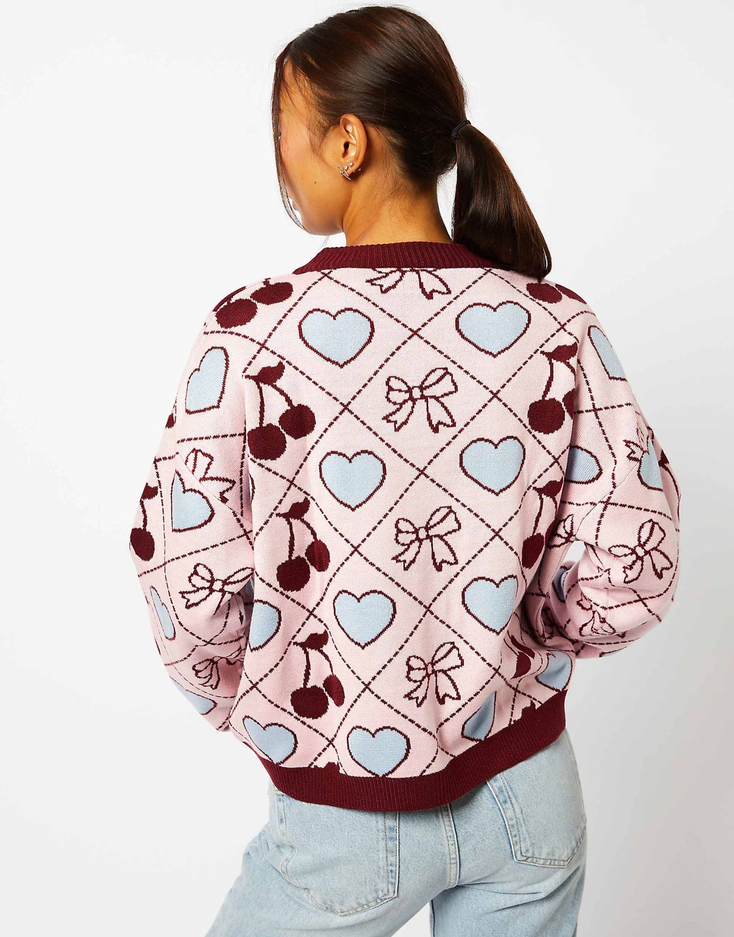 London Quilted Cherry & Bow Cardigan