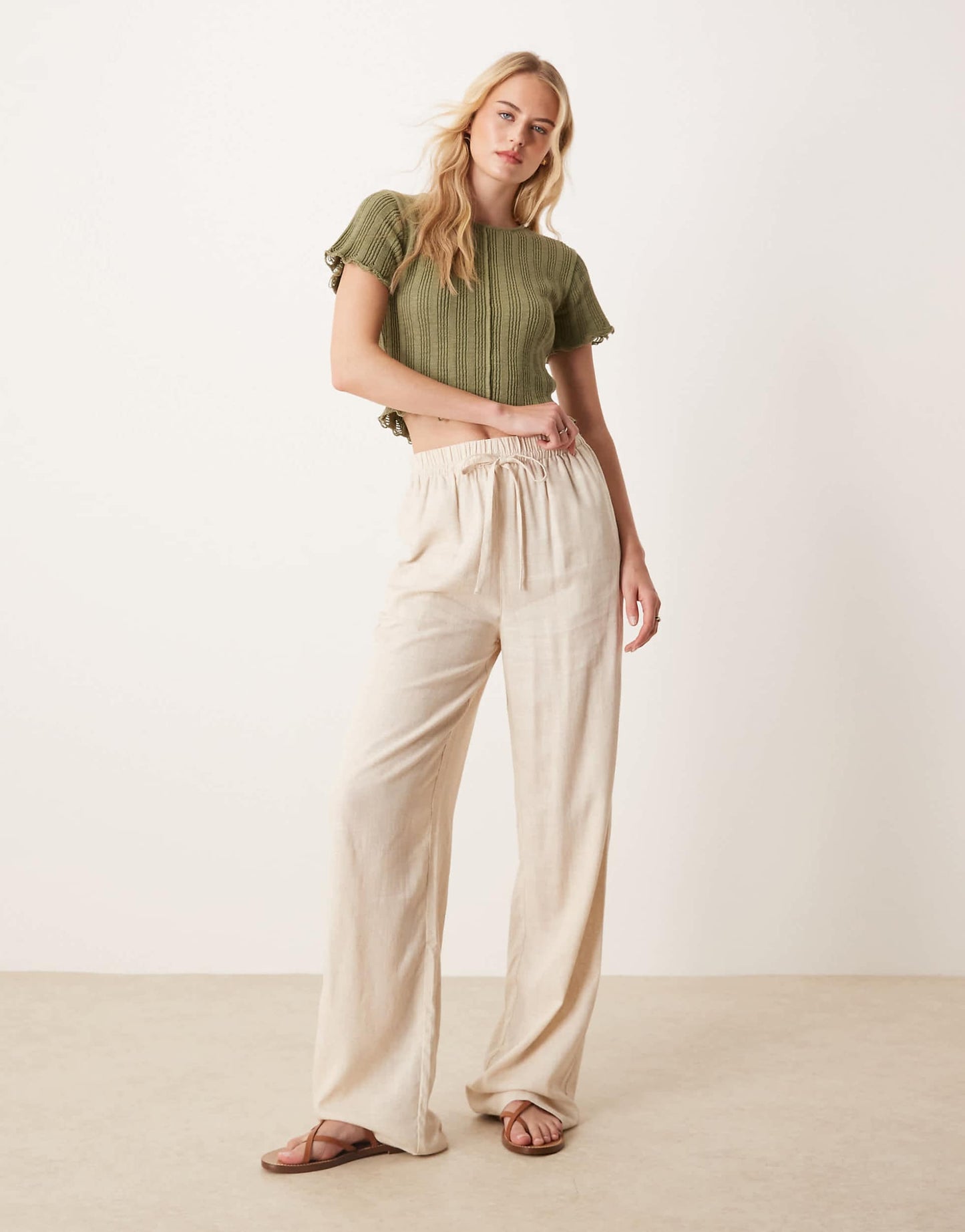 Tall Linen Look Pull On Trousers