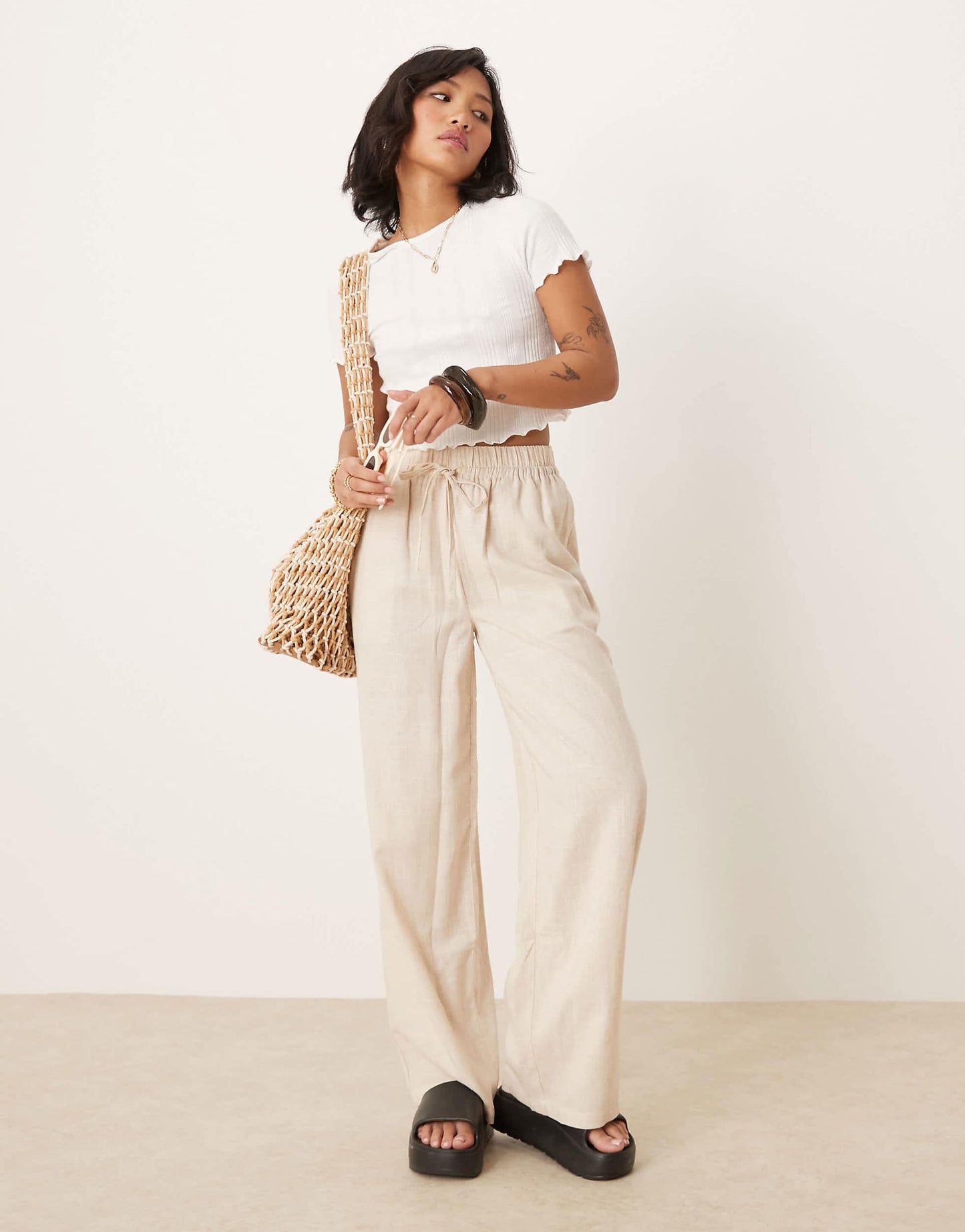 Petite Pull On Trousers With Linen