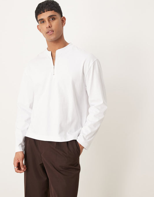 Relaxed Boxy Heavyweight Half Zip Long Sleeve T-Shirt
