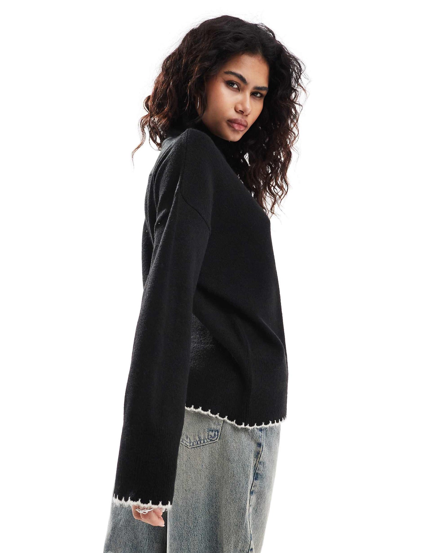 High Neck Jumper With Blanket Stitch