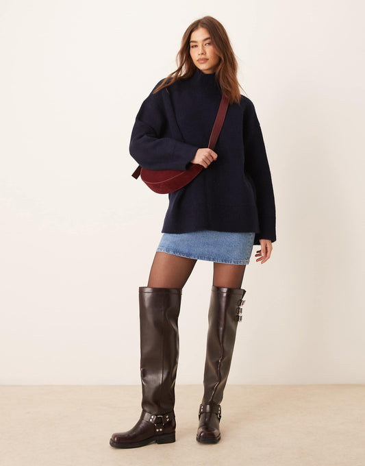 Knitted High Neck Structured Trapeze Jumper