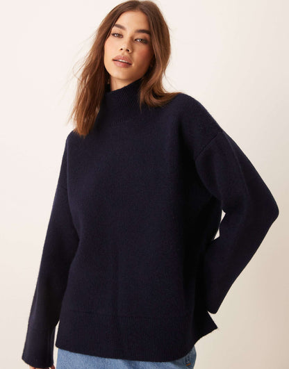 Knitted High Neck Structured Trapeze Jumper