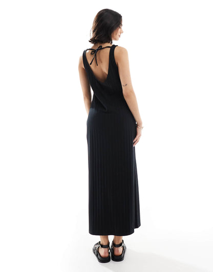 Wide Rib Sleeveless Boat Neck Midi Dress