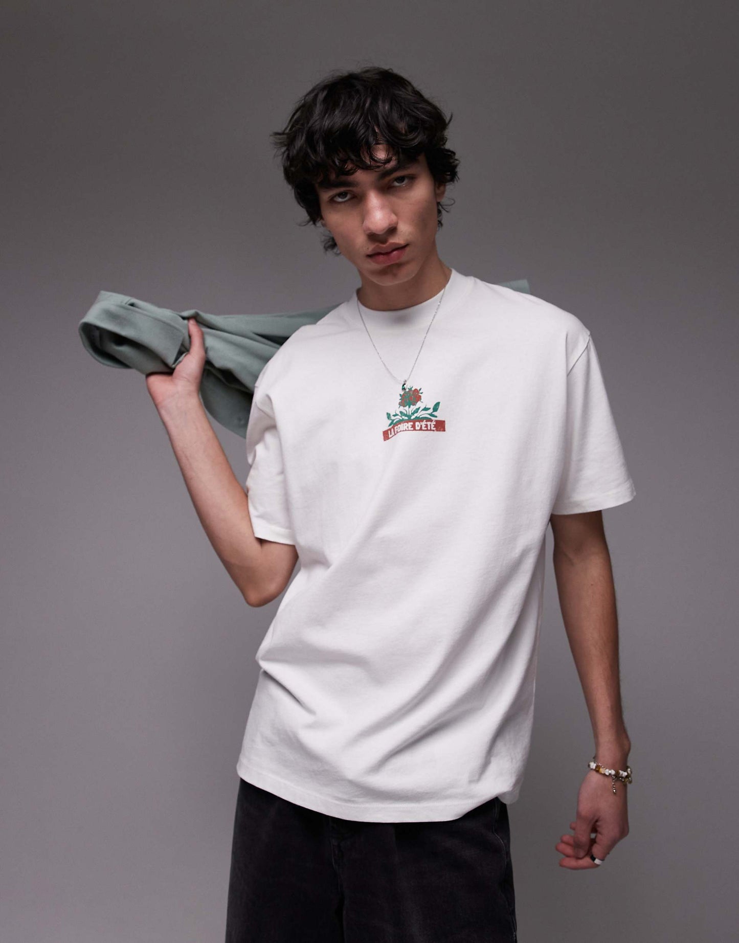 Oversized Fit T-Shirt With Front And Back Roses Print