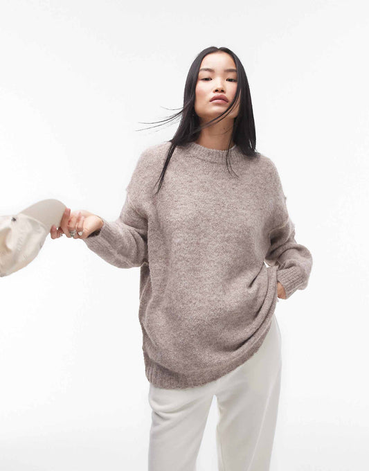 Knitted Exposed Contrast Seam Oversized Jumper
