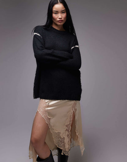 Knitted Exposed Contrast Seam Oversized Jumper