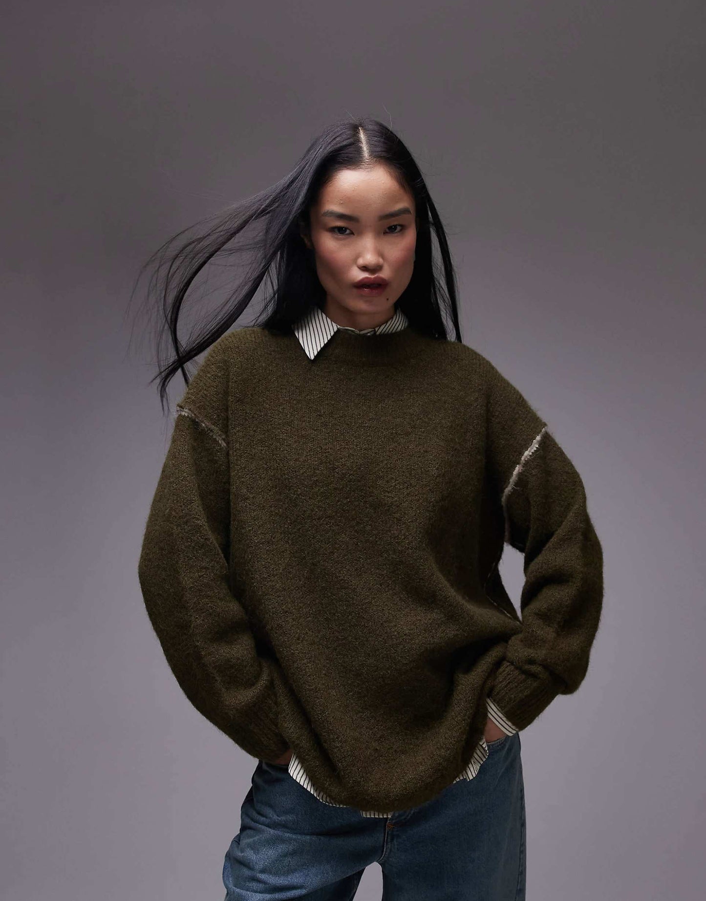 Knitted Exposed Contrast Seam Oversized Jumper