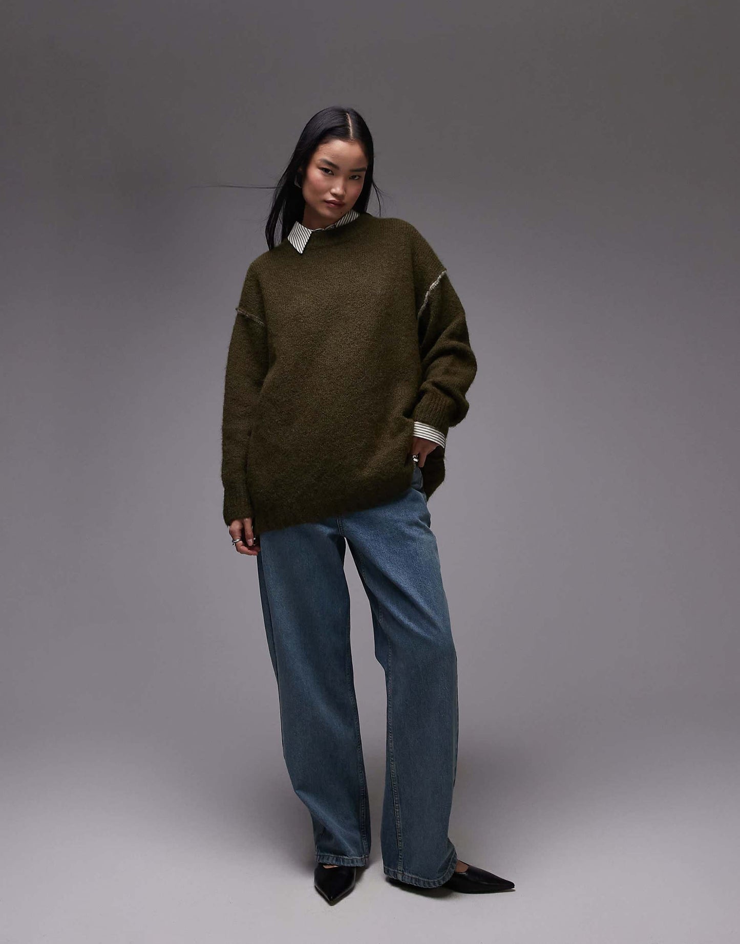 Knitted Exposed Contrast Seam Oversized Jumper