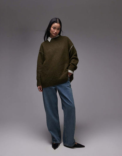 Knitted Exposed Contrast Seam Oversized Jumper