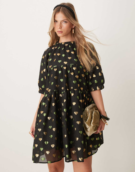 Jacquard Hearts Mini Dress