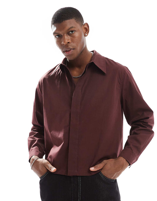 Relaxed Cropped Poplin Shirt With Hidden Placket
