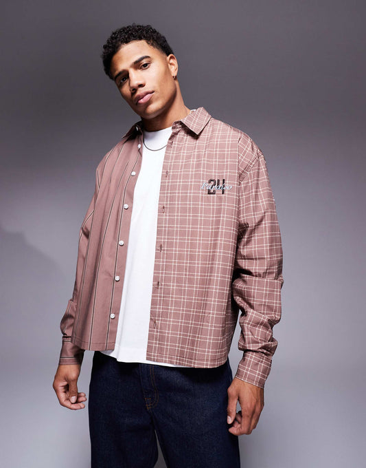Oversized Boxy Shirt With Contrast Print And Embroidered Detail