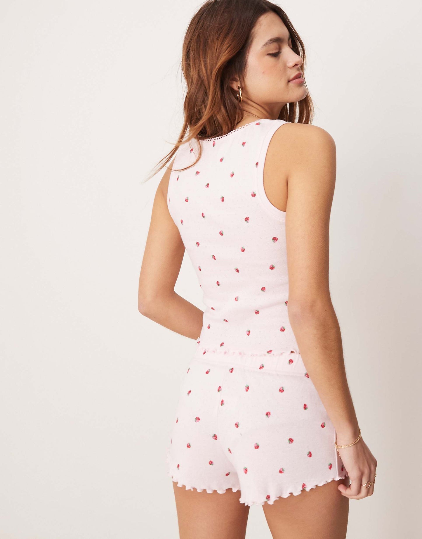 Pointelle Strawberry Print Cami And Short Set