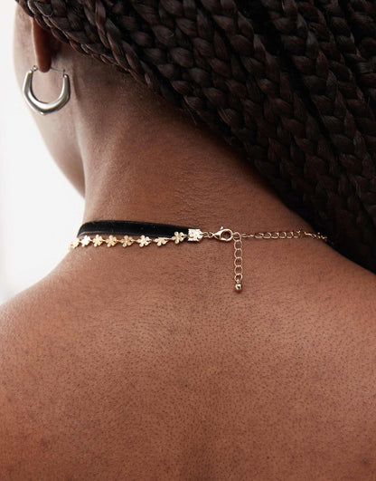 2 Row Necklace With Black Velvet Choker