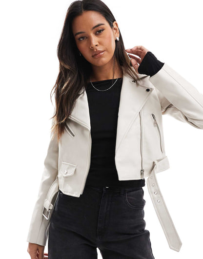 Cropped Faux Leather Jacket