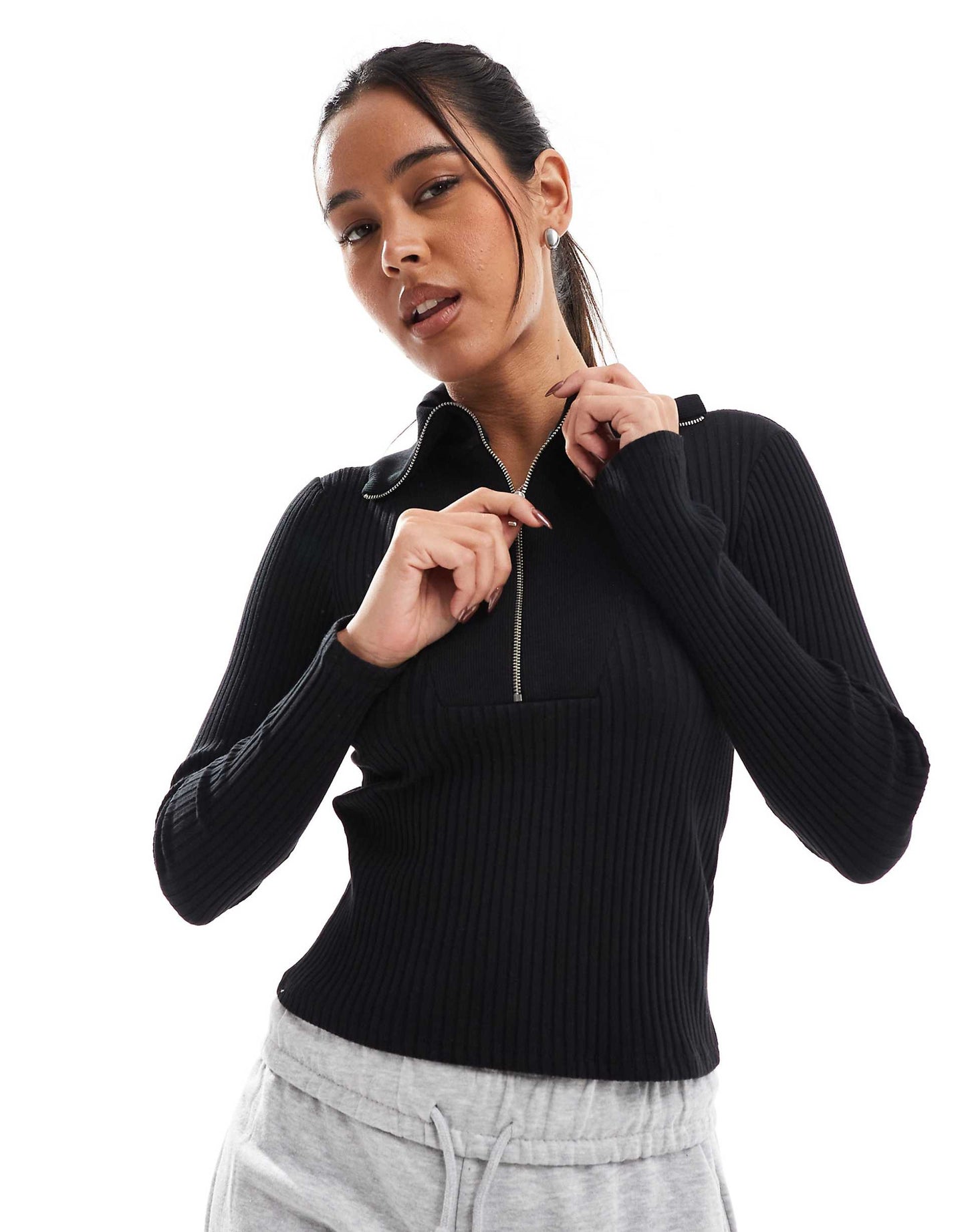 Quarter Zip Long Sleeve Knitted Top
