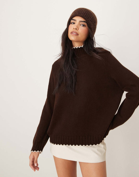 Blanket Stitch High Neck Jumper