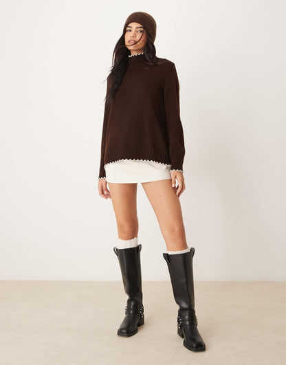 Blanket Stitch High Neck Jumper