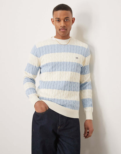 Shield Logo Block Stripe Cotton Cable Knit Jumper