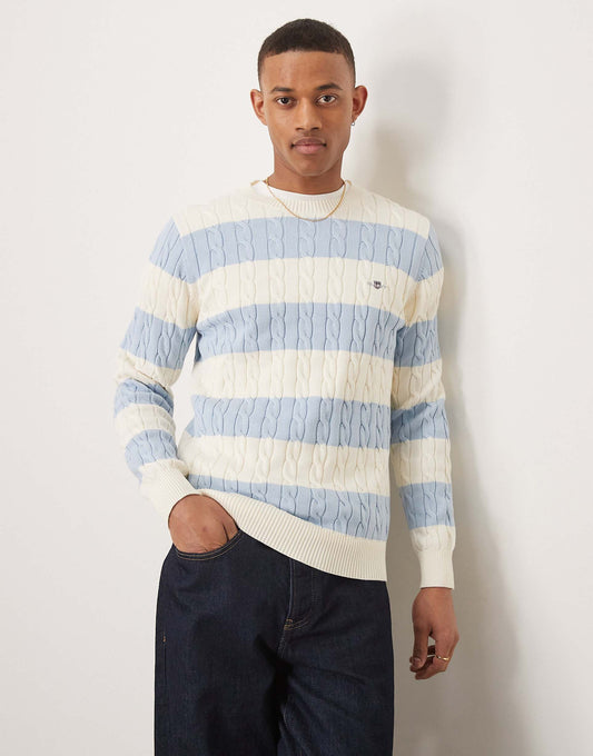 Shield Logo Block Stripe Cotton Cable Knit Jumper