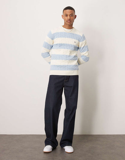 Shield Logo Block Stripe Cotton Cable Knit Jumper