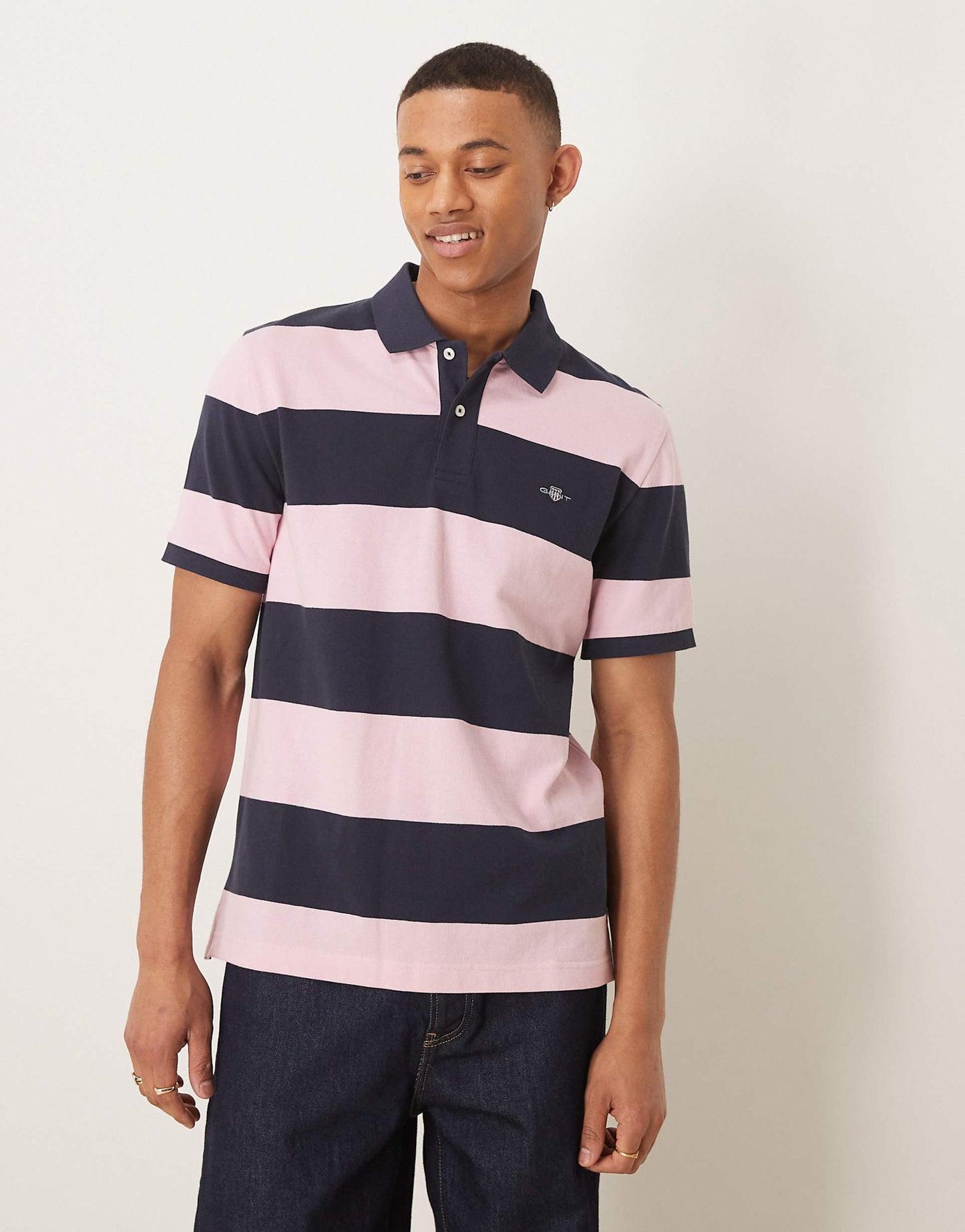 Shield Logo Block Stripe Pique Polo