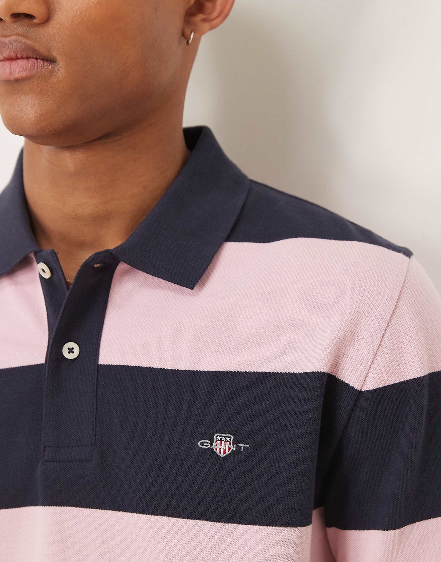 Shield Logo Block Stripe Pique Polo