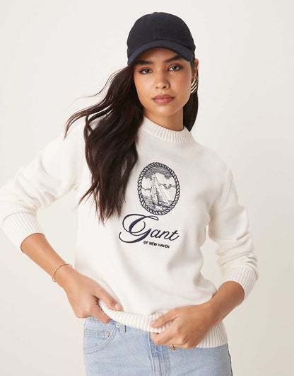 Crew Neck Jumper With Central Embroided Logo