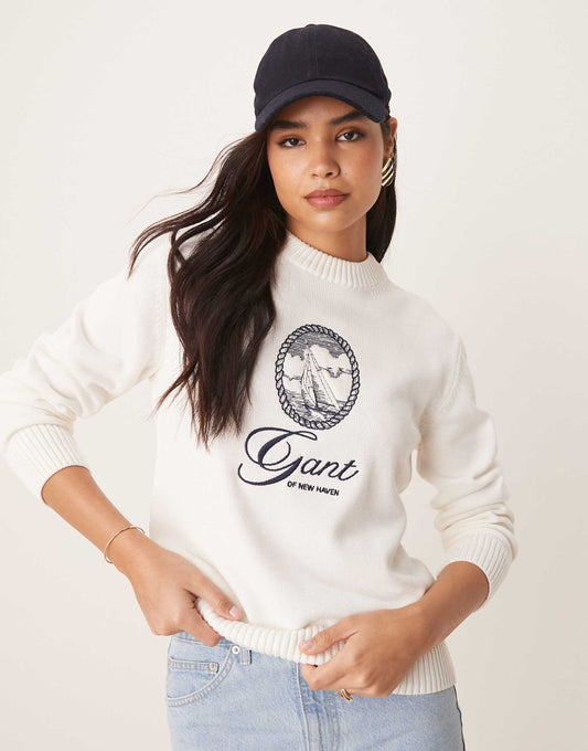 Crew Neck Jumper With Central Embroided Logo